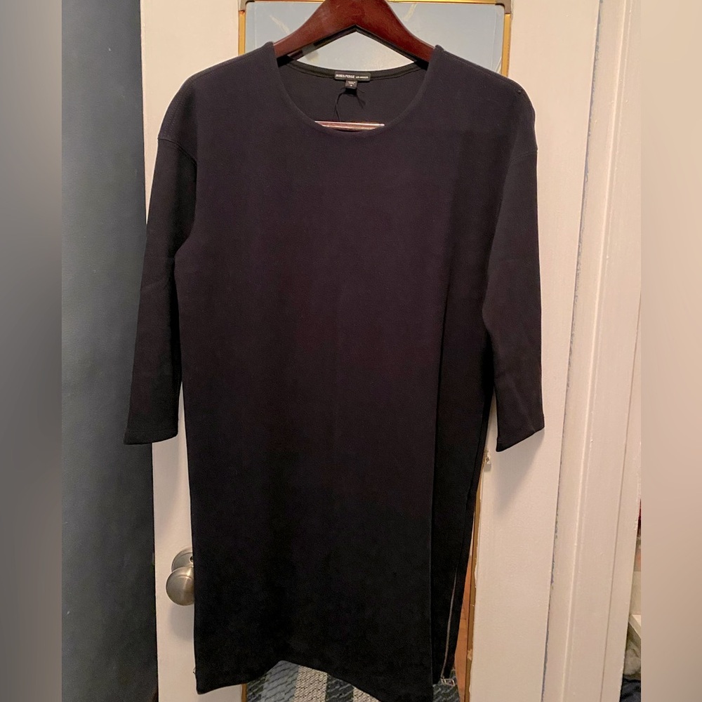 James Perse 100% Cotton Cashmere Bodycon dress with 3/4 sleeves and zipper sides